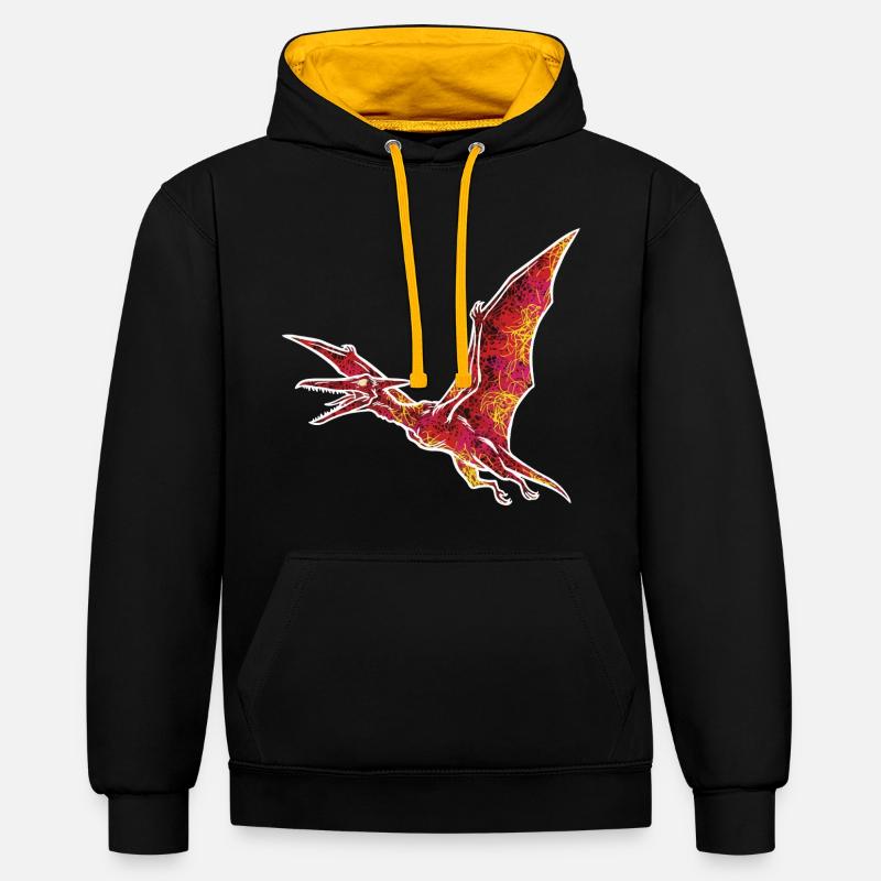 Ptérodactyle Électrique Dinosaure Volant - Sweat à capuche contrasté - noir/or