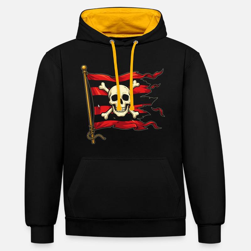 Crâne sur drapeau pirate - Sweat à capuche contrasté - noir/or