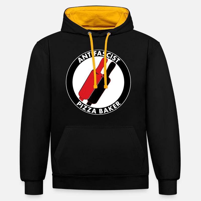 antifascist pizza baker - Sweat à capuche contrasté - noir/or