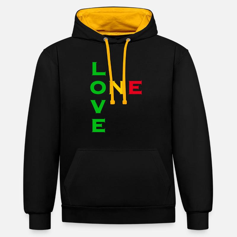 One love - vert jaune rouge - Sweat à capuche contrasté - noir/or