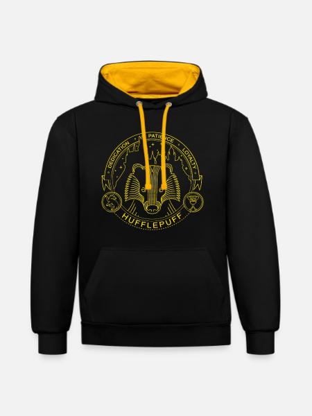 Harry Potter Hufflepuff Coat of Arms - Kontrast-hoodie - sort/guld