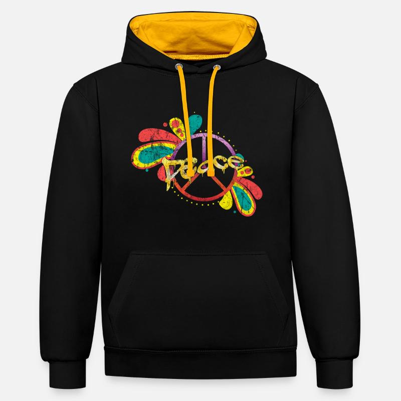 Paix rétro - Sweat à capuche contrasté - noir/or