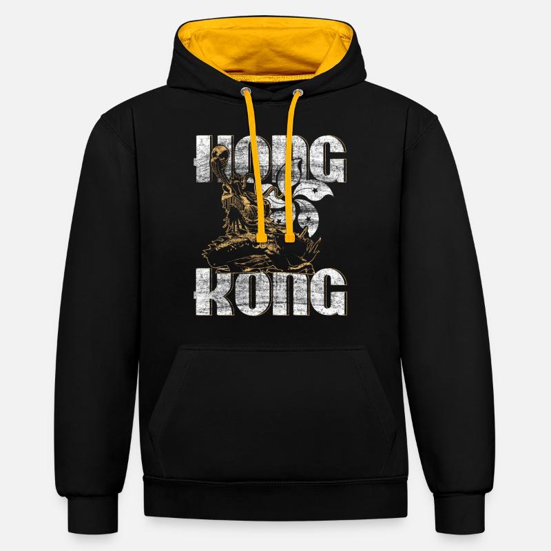 Idée cadeau Hong Kong - Sweat à capuche contrasté - noir/or