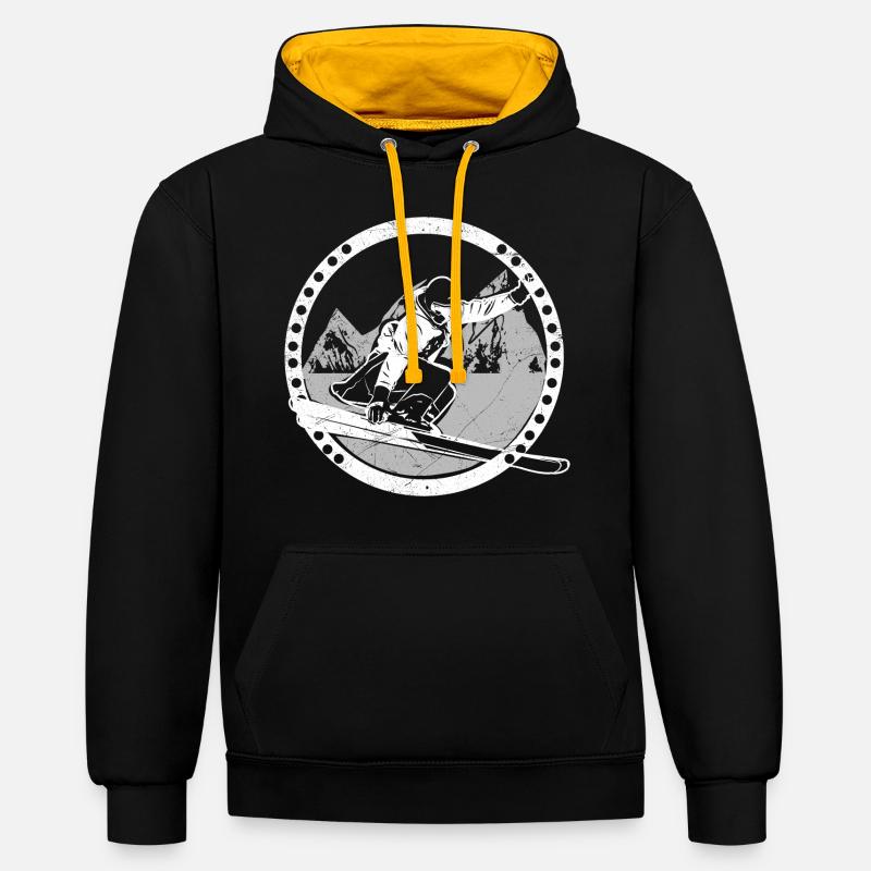 Idée cadeau ski hiver - Sweat à capuche contrasté - noir/or