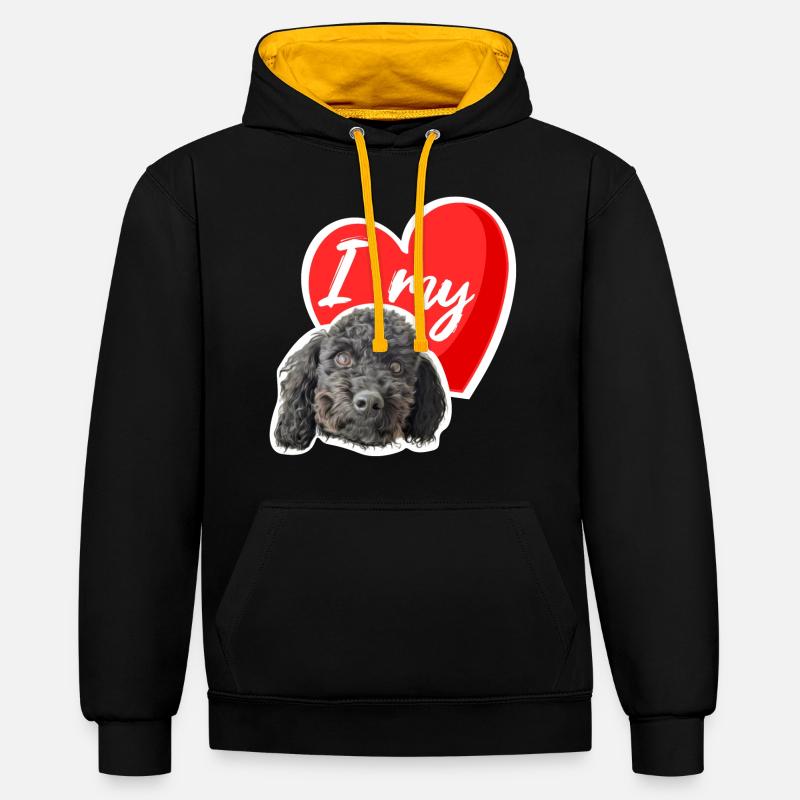 J’adore mon caniche - Sweat à capuche contrasté - noir/or