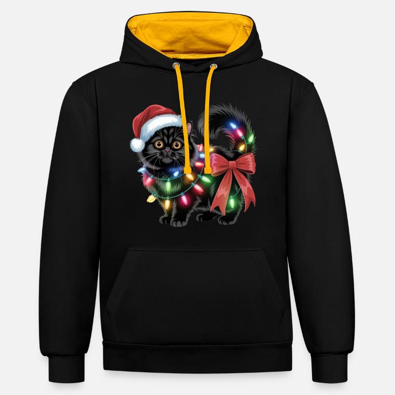 Chat de Noël - Sweat à capuche contrasté - noir/or