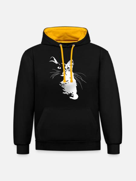 Chat - Sweat à capuche contrasté - noir/or