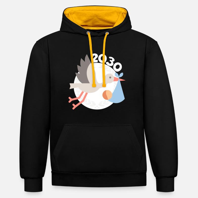 Cigogne avec bébé 2030 - Sweat à capuche contrasté - noir/or