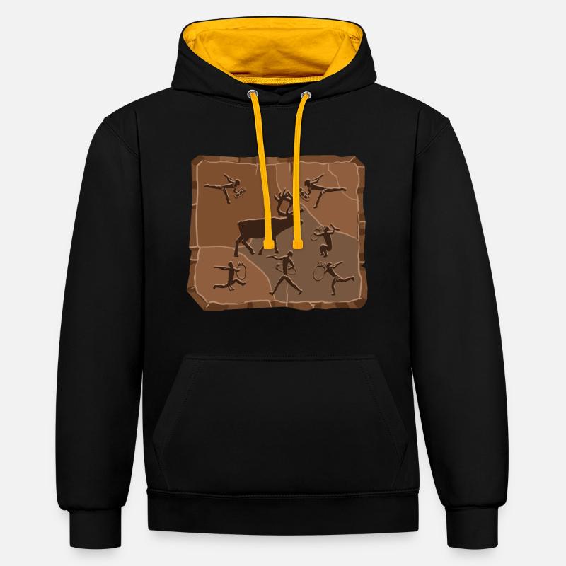 Hirsch Steinzeit - Kontrast-Hoodie - Schwarz/Gold