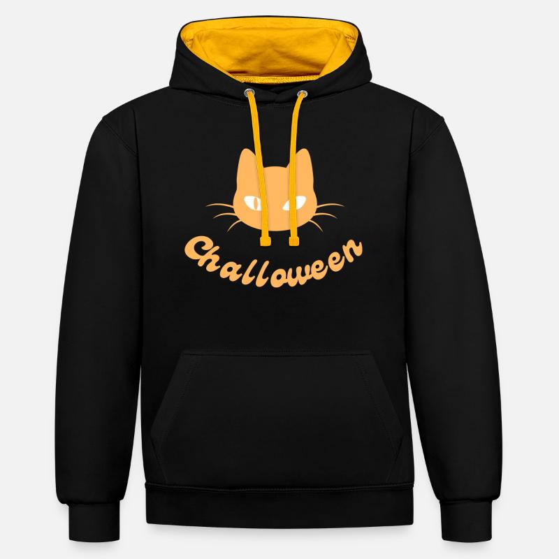 Challoween, chat d'halloween - Sweat à capuche contrasté - noir/or