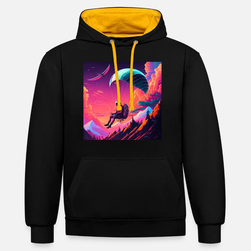 Parapentes en style synthwave - Sweat à capuche contrasté - noir/or
