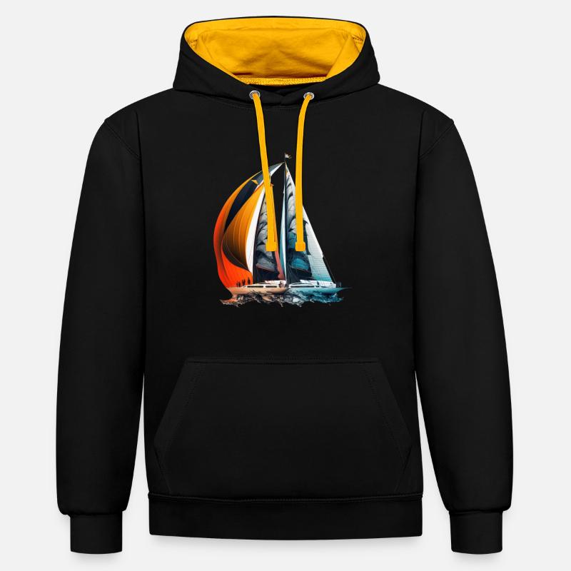 Segelschiffe bei einer Regatta - Kontrast-Hoodie - Schwarz/Gold