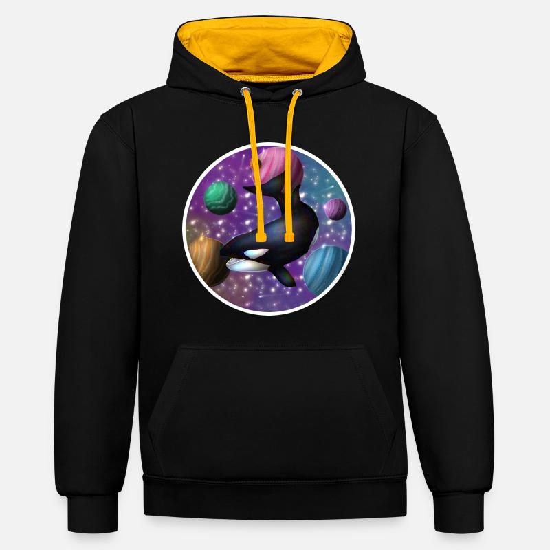orca in space - Contrast hoodie - black/gold