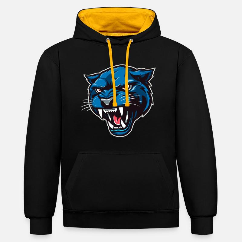 Tête de panthère Bleu - Sweat à capuche contrasté - noir/or