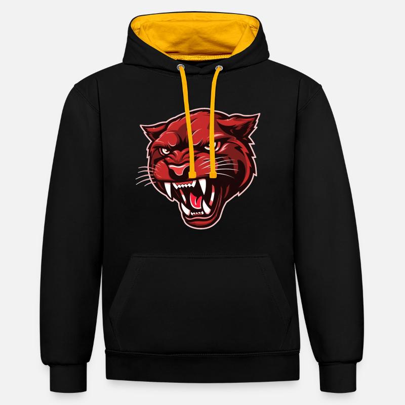 Tête de panthère rouge - Sweat à capuche contrasté - noir/or