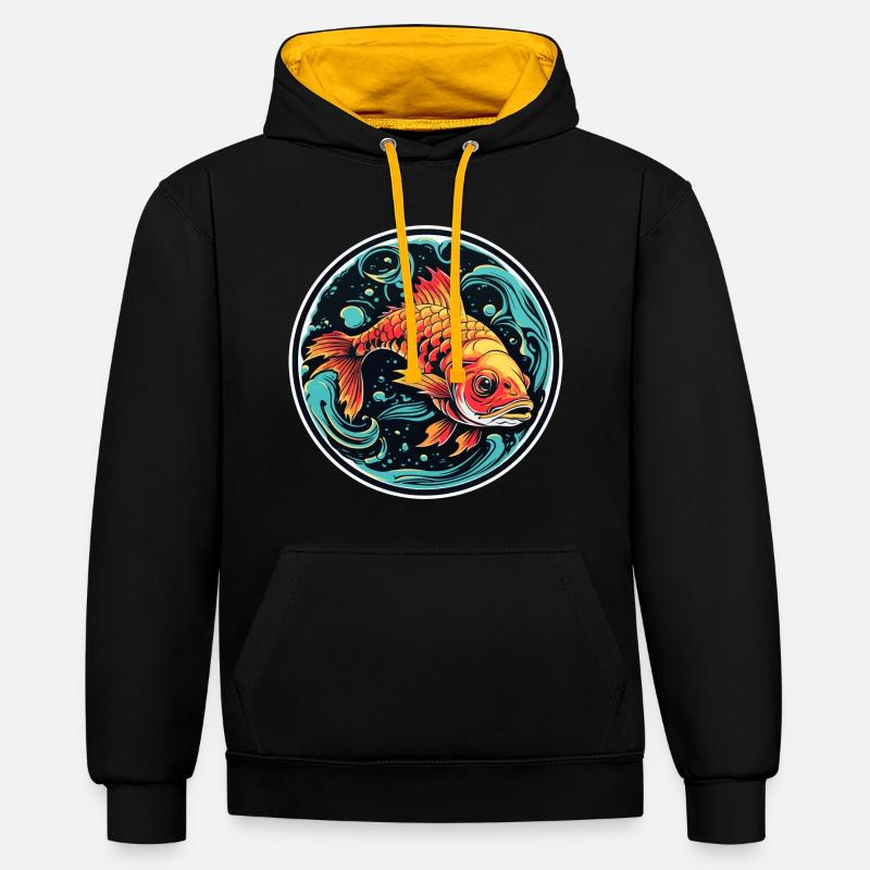 Illustration de poisson - Sweat à capuche contrasté - noir/or