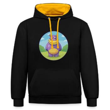 Nilpferd Niedliche Kawaii Cartoon Clipart Tier Haustier - Kontrast-Hoodie - Schwarz/Gold - Vorne - Anna (173cm) & Nico (186cm)