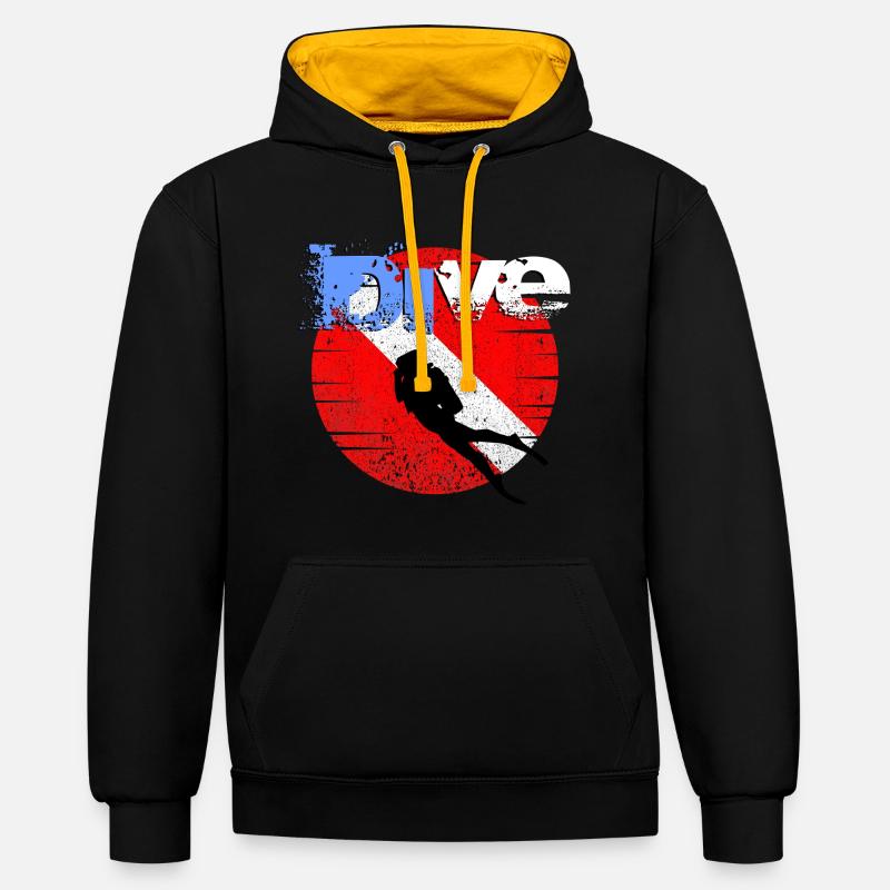 American Diver Down Flagge - Kontrast-Hoodie - Schwarz/Gold