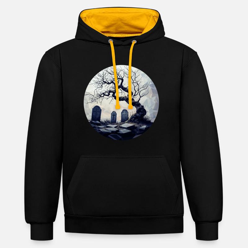 Tombe oubliée avec arbre noueux - Sweat à capuche contrasté - noir/or