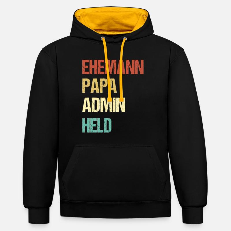 Ehemann Papa Admin Held Shirt - Kontrast-Hoodie - Schwarz/Gold