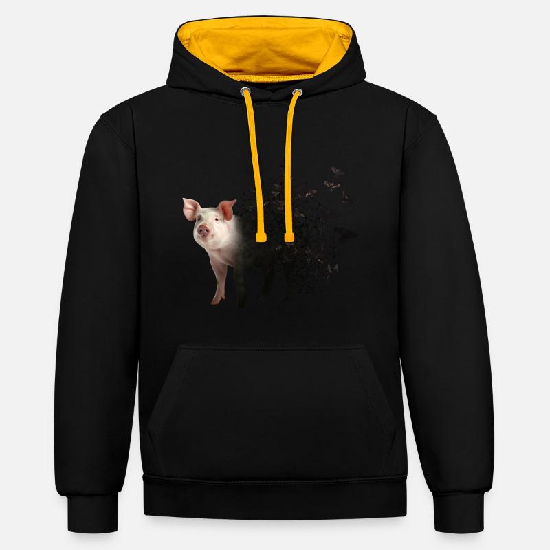 Cochon - Sweat à capuche contrasté - noir/or