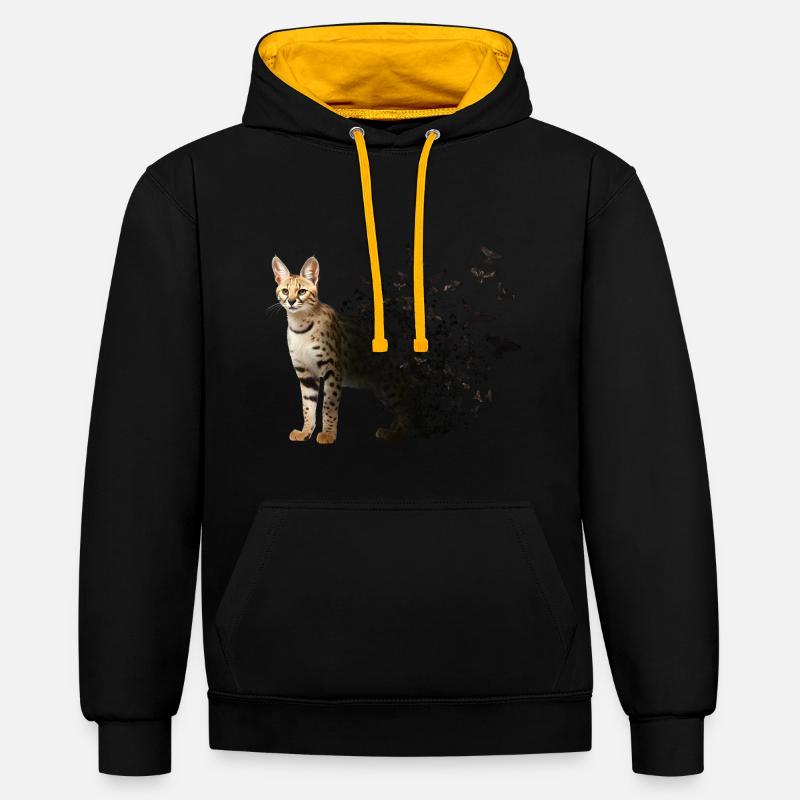 Chat Serval - Sweat à capuche contrasté - noir/or