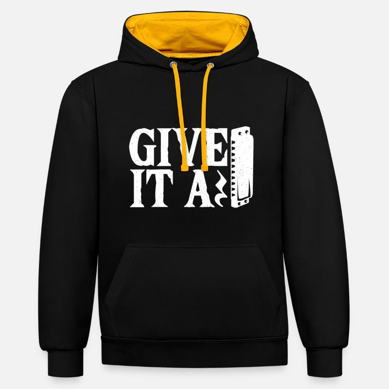 Playing Harmonica Gift - Contrast hoodie - black/gold