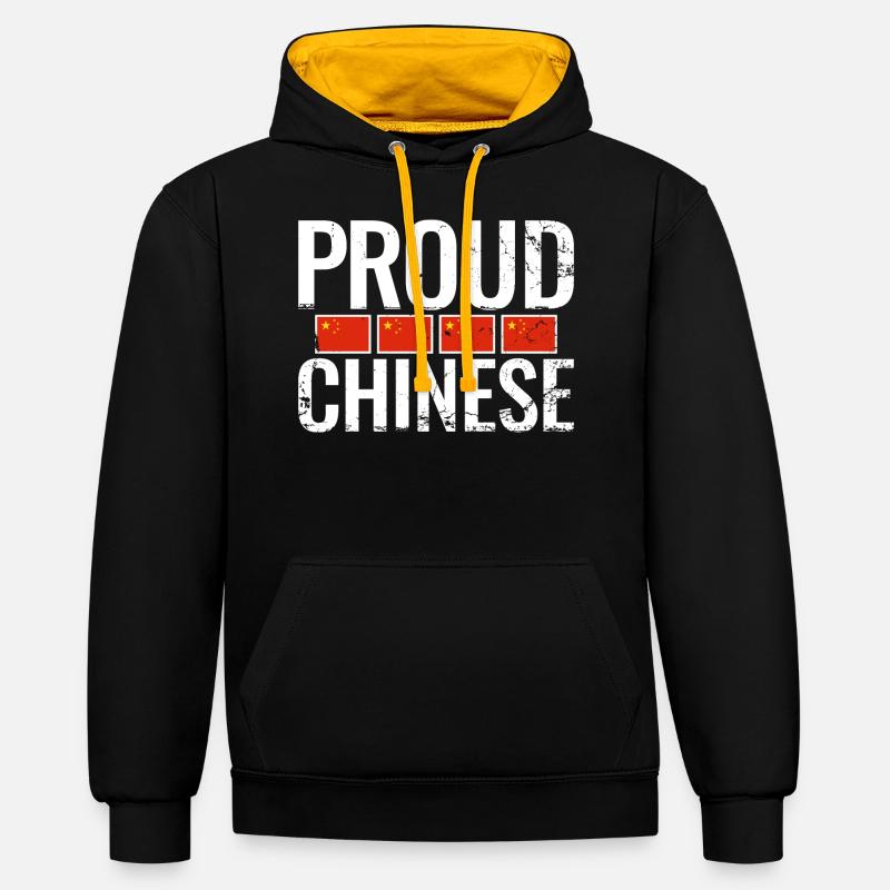 Fier drapeau chinois chinois - Sweat à capuche contrasté - noir/or