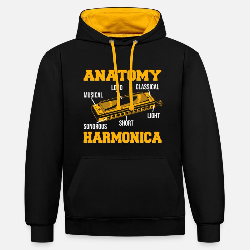Playing Harmonica Gift - Contrast hoodie - black/gold