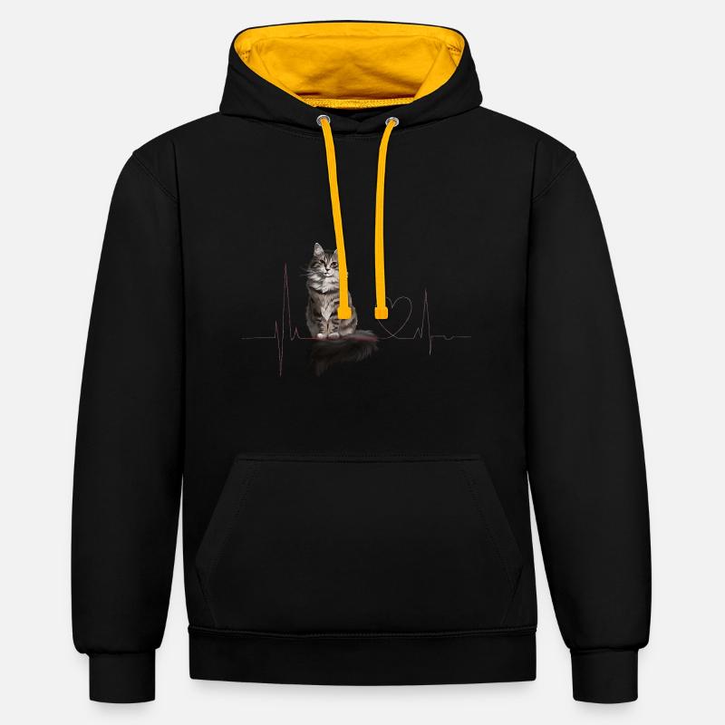 Chat Heartbeat Cadeau - Sweat à capuche contrasté - noir/or