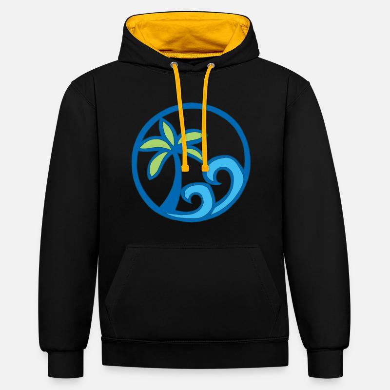 Vagues et palmier - Sweat à capuche contrasté - noir/or