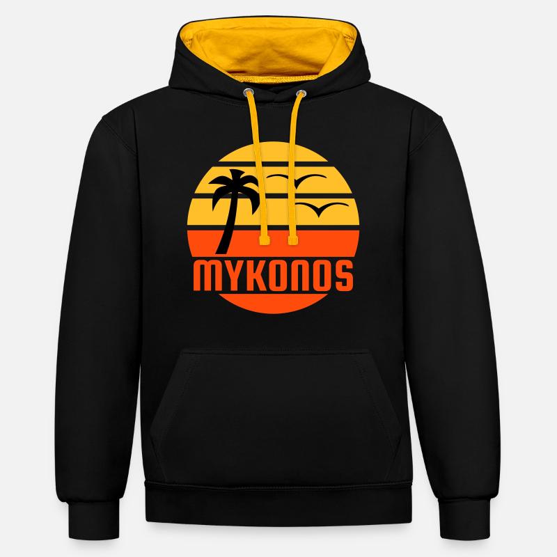 Mykonos (soleil, palmier, oiseaux) - Sweat à capuche contrasté - noir/or
