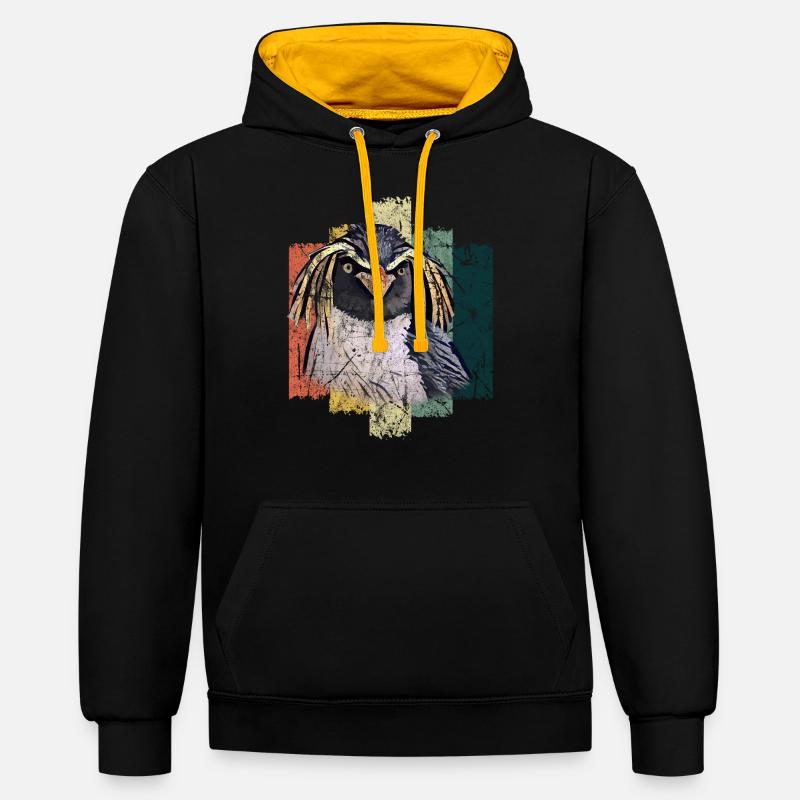 Idée cadeau oiseau pingouin - Sweat à capuche contrasté - noir/or