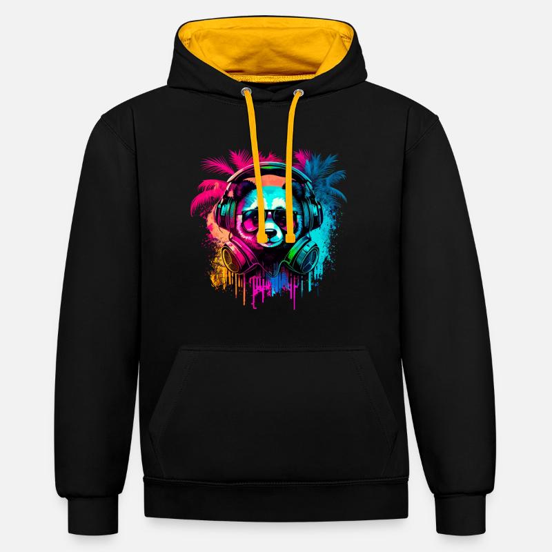 Ours panda abstrait - Sweat à capuche contrasté - noir/or