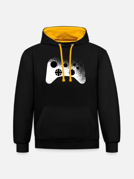 Splatter - Controller Muster für Gamer cool - Kontrast-Hoodie - Schwarz/Gold