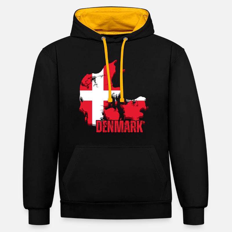 Fierté danoise, drapeau du Danemark - Sweat à capuche contrasté - noir/or