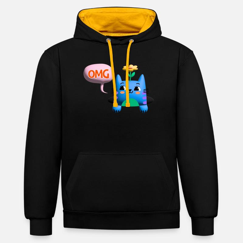 OMG chat mignon bulle 3d - Sweat à capuche contrasté - noir/or