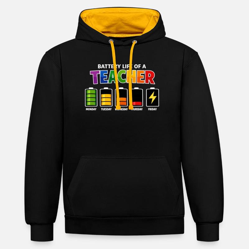 Akkulaufzeit eines Lehrers - Kontrast-Hoodie - Schwarz/Gold