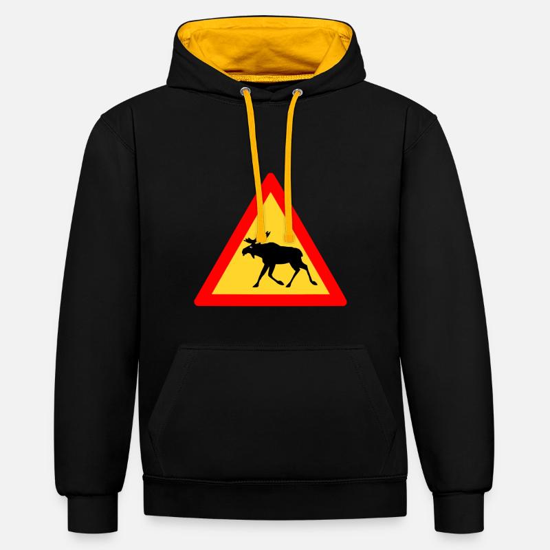 Grumpy Elch - Kontrast-Hoodie - Schwarz/Gold