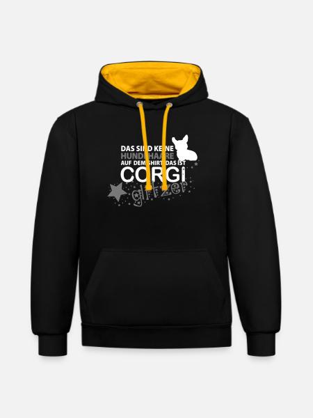 Corgi Glitzer - Kontrast-Hoodie - Schwarz/Gold