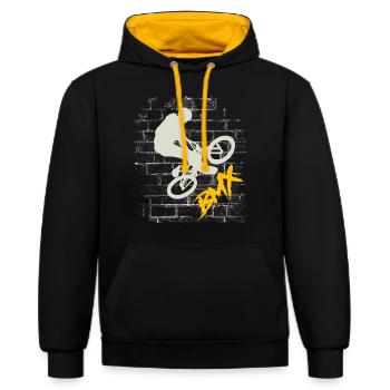 BMX Bike - Kontrast-Hoodie - Schwarz/Gold - Vorne - Anna (173cm) & Nico (186cm)