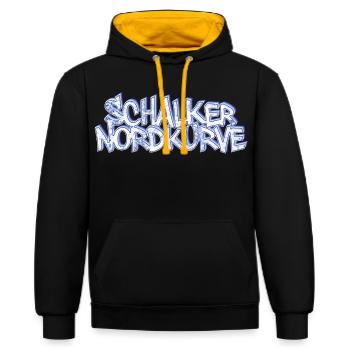 Schalker Nordkurve - Kontrast-Hoodie - Schwarz/Gold - Vorne - Anna (173cm) & Nico (186cm)
