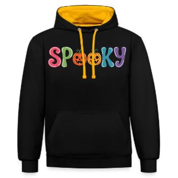 Spooky Pumpkin Parade - Kontrast-Hoodie - Schwarz/Gold - Vorne - Anna (173cm) & Nico (186cm)