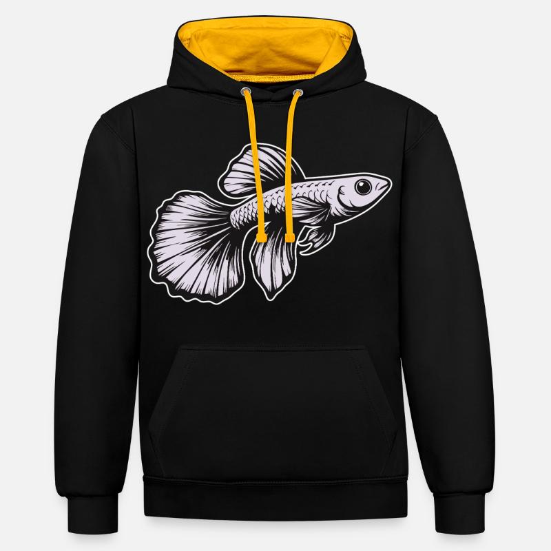 White Guppy Design – Poisson d’aquarium - Sweat à capuche contrasté - noir/or