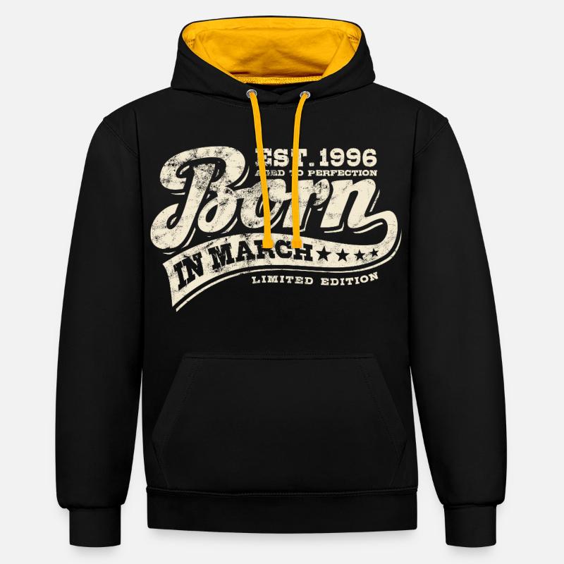 Né en mars 1996 - Anniversaire - Cadeau - Sweat à capuche contrasté - noir/or