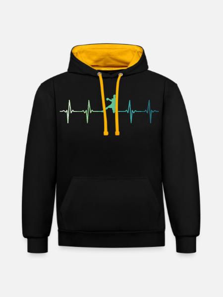 Handball, Herzschlag, Handball - Kontrast-Hoodie - Schwarz/Gold