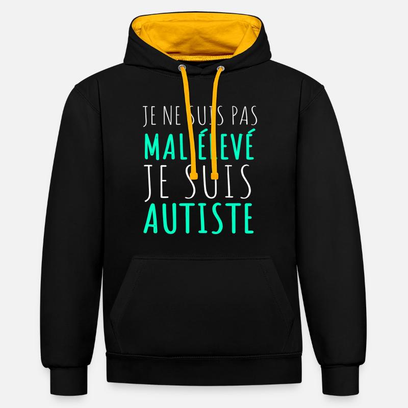 Autiste Cadeau Autisme Inclusion Neurodiversité - Sweat à capuche contrasté - noir/or