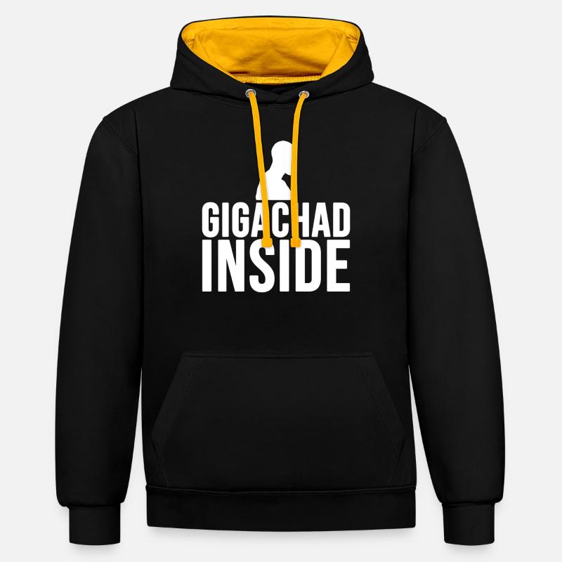 Gigachad inside (blanc) - Sweat à capuche contrasté - noir/or