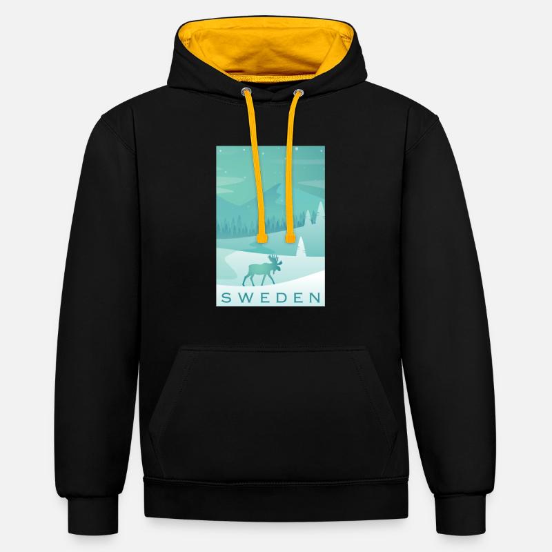 Suède - Sweat à capuche contrasté - noir/or