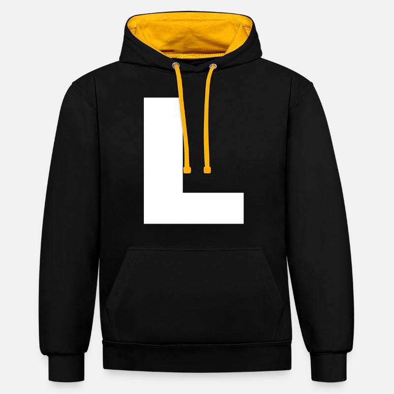 Lettre Initiales L - Sweat à capuche contrasté - noir/or